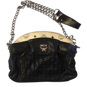 MCM Crossbody Black & white leather w/ Strap.